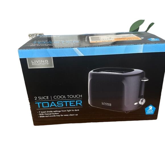 Living Solutions Black 2 Slice Cool Touch Toaster NIB - Picture 4 of 10